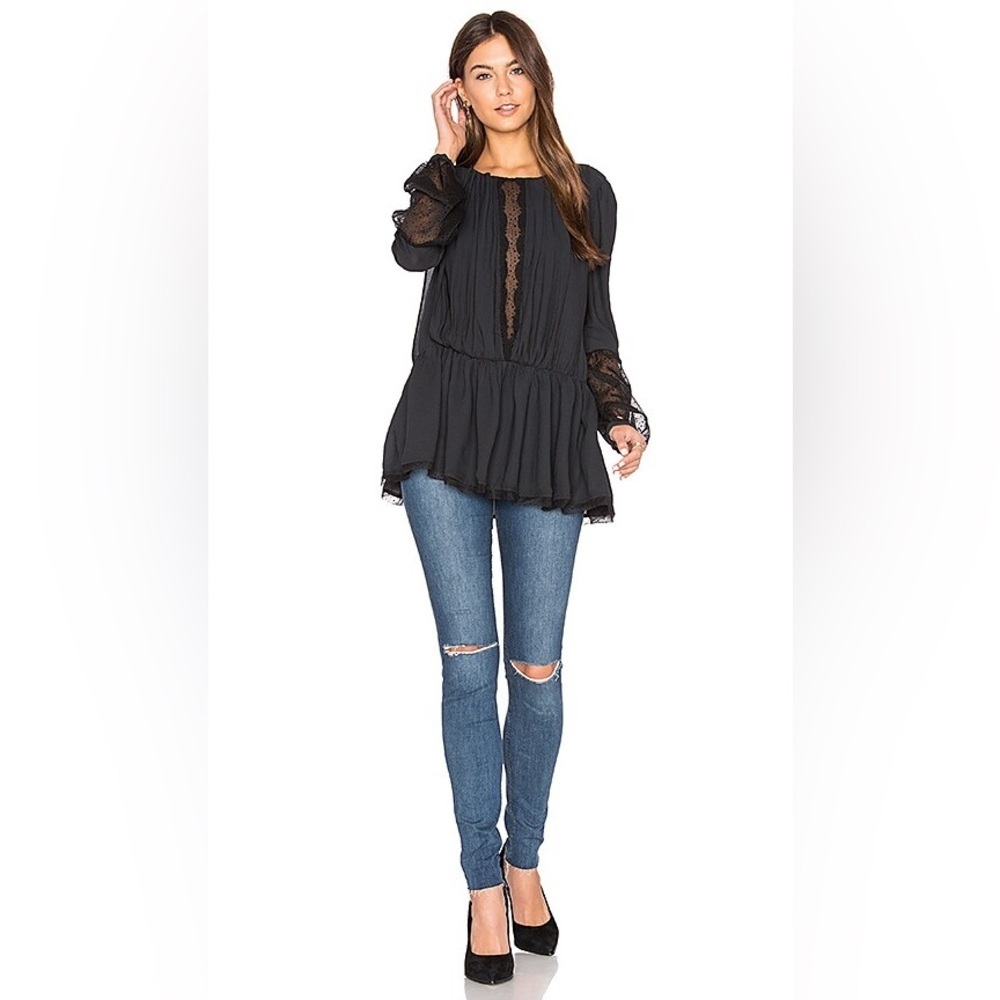 Free People The Soul Serene Top Womens XS Black Ruffle
Pleated Boho Long Sleeve